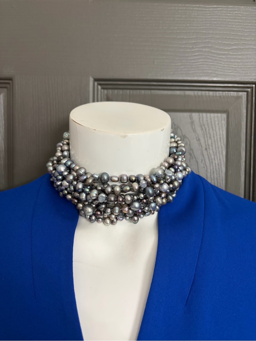 Stephen Dweck Iridescent Gray Pearl Multi-Strand Choker Necklace